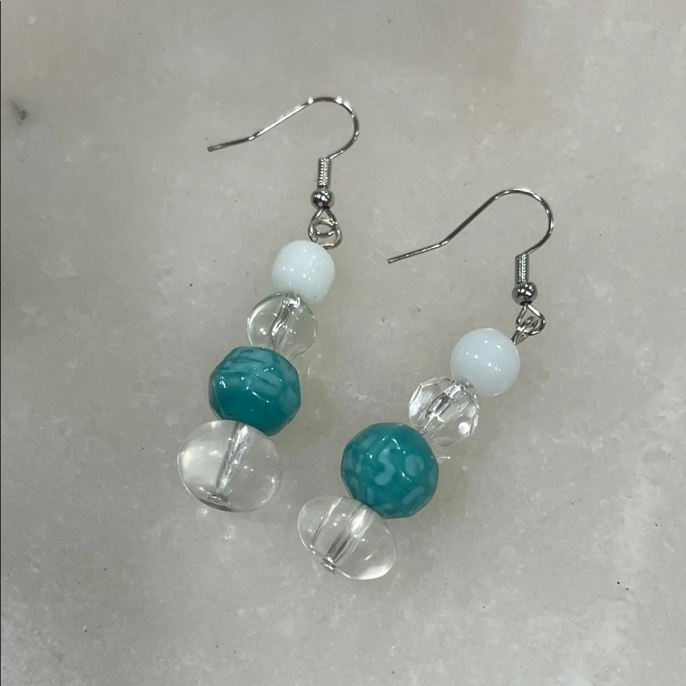 Artisan Turquoise and White Beaded Earrings
